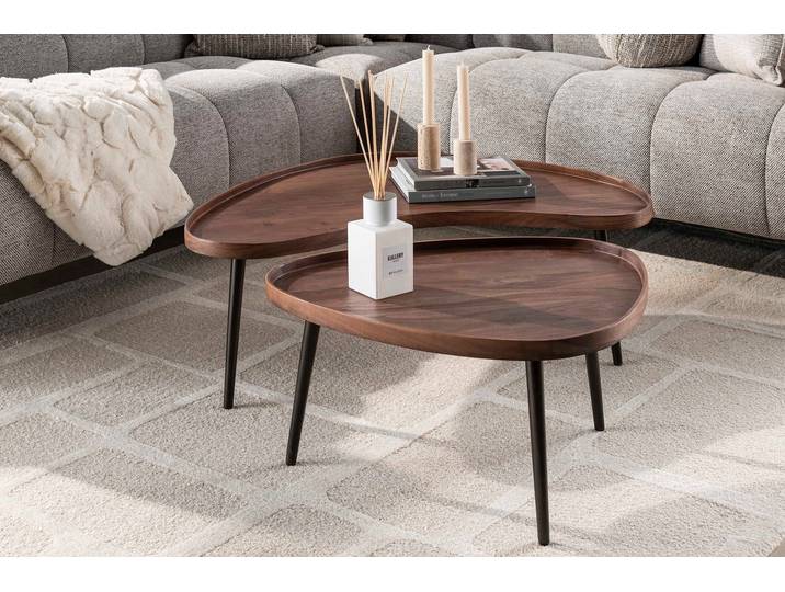 Couchtisch Zamira - 2er Set aus hochwertigem Akazienholz in braunem Finish - Dunkelbraun - Luxusbetten24