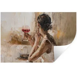 WANDTATTOO Ölgemälde - Frau - Wein Wandsticker 120x80 cm