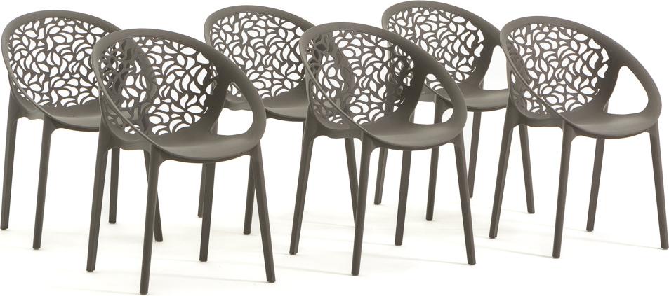 6er-Set stapelbare Stühle aus glasfaserverstärktem Harz für Außenbereich, Garten, Bars und Restaurants - modernes, von der Natur inspiriertes Design - AMBRA - Taubengrau