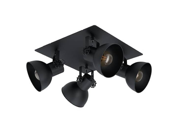 Eglo Plafonnier Barnstaple 1 à 4 spots\, luminaire vintage\, industriel et rétro en acier noir\, lampe de plafond pour salon et cuisine\, douille E27