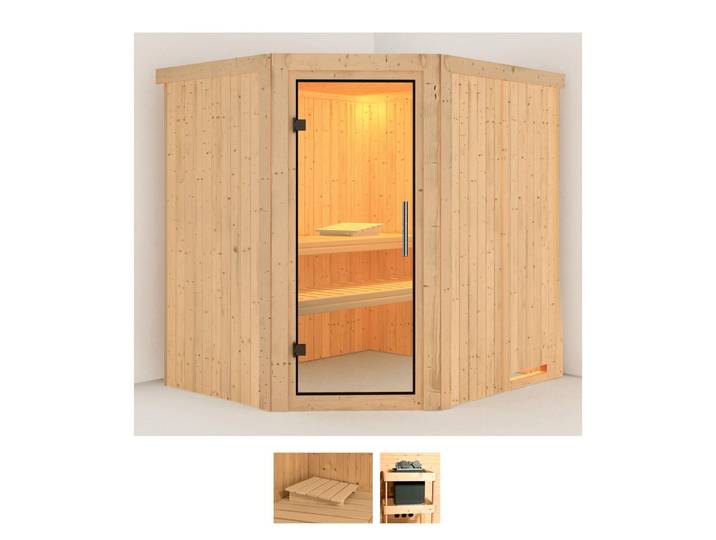 Sauna KARIBU Laila , beige (naturbelassen), ohne Ofen, (ohne Ofen), Saunen, Sauna, ohne Ofen