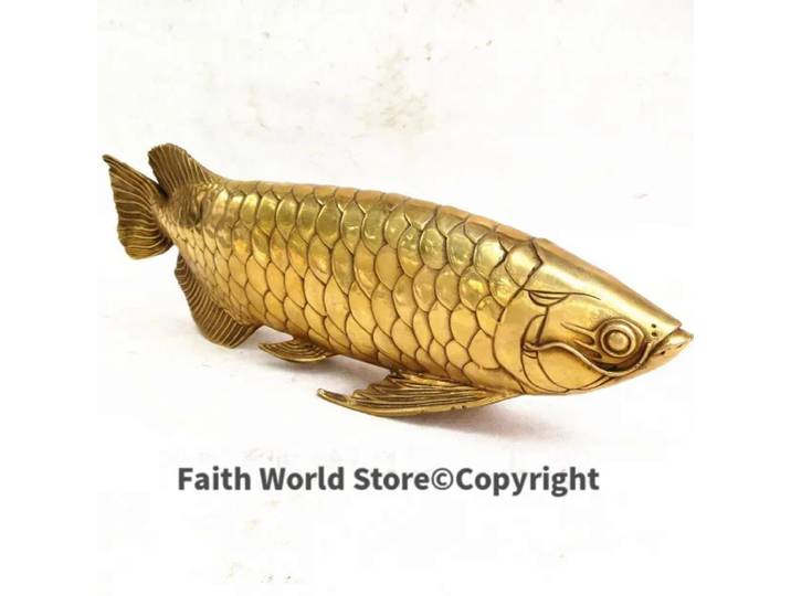 Statue en laiton de poisson doré, grand, 42cm, bureau, maison, poisson et excédent, efficace, dessin d'argent, fortune, soigneux, isman