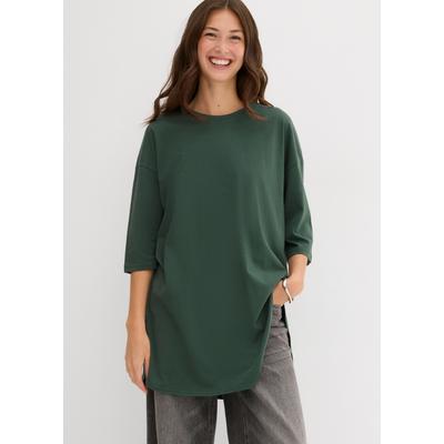Oversize-Shirt BONPRIX, Damen, Gr. 36/38 (S), grün (schattengrün), Obermaterial: 100% Baumwolle, oversize, Shirts, mit Seitenschlitzen, aus Baumwolle