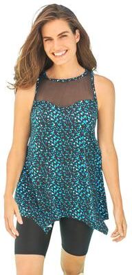 Plus Size Women's Mesh-Inset Longer Length Tankini Top by Swim 365 in Water Droplet (Size 18)