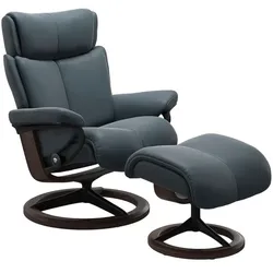 Stressless Sessel mit Hocker Magic Signature Leder Blau Batick Atlantic Blue S (Small)