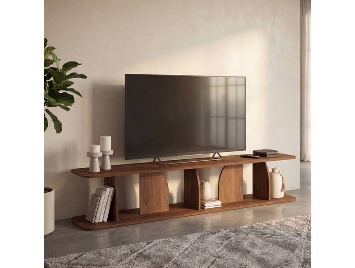 Meuble TV 180 cm EDITH bois effet noyer design japandi