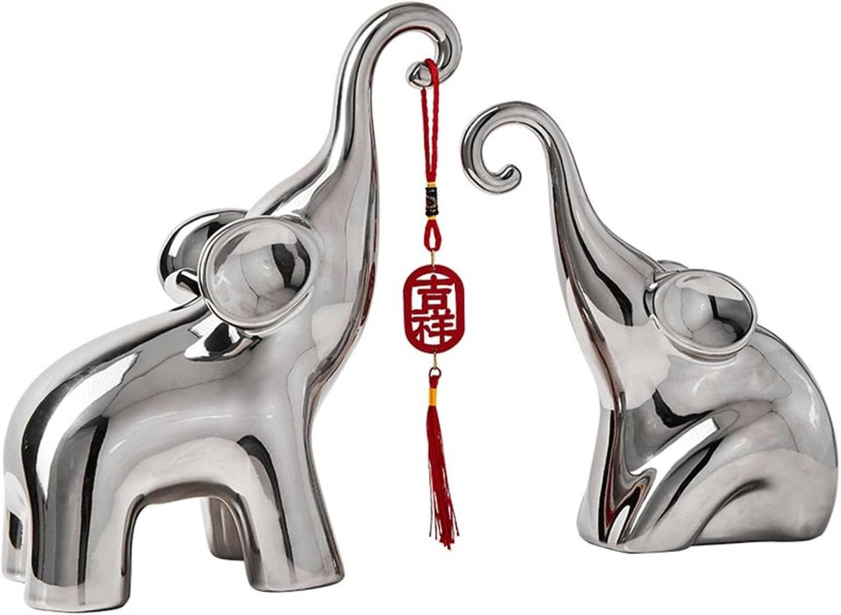 Gouden Olifant Decoratie - Abstract Modern Keramiek Beeld - Hoogte: 24 cm