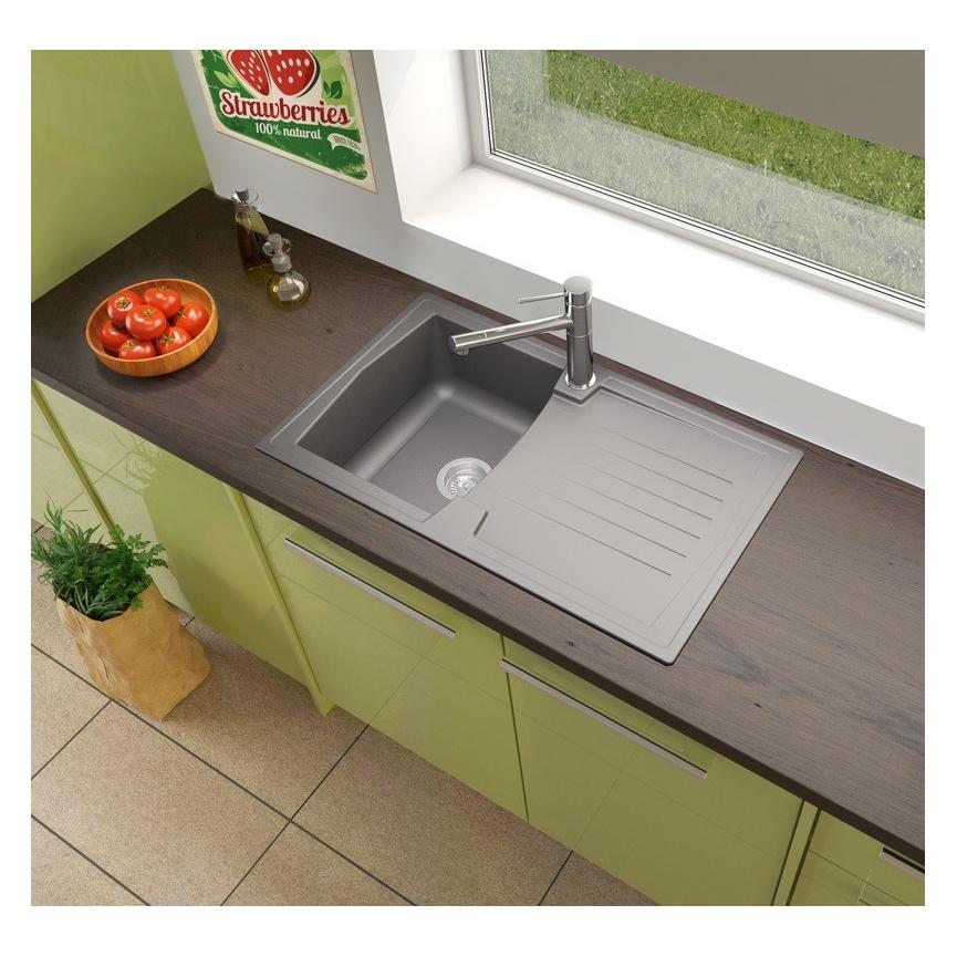 Respekta Lavello Boston Mineralite (Einbauspüle mit Abtropffläche, 50 cm, 86 cm) (BOSTON86X50_BETONGRAU)