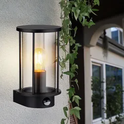 Wandleuchte Außenlampe Fassadenleuchte Bewegungsmelder Glas Rauch Edelstahl Gartenleuchte, 1x E27, HxB in cm: 25,2x14,3