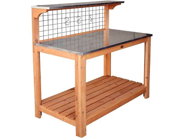 Table de jardinage HABAU avec plan de travail galvanisé\, 101 x 55 x 117 cm