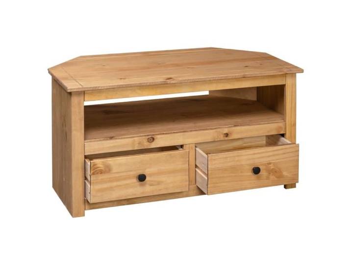 Meuble TV d'angle - GAR - 93x55x49 cm - Pin massif - 2 tiroirs - Finition mate