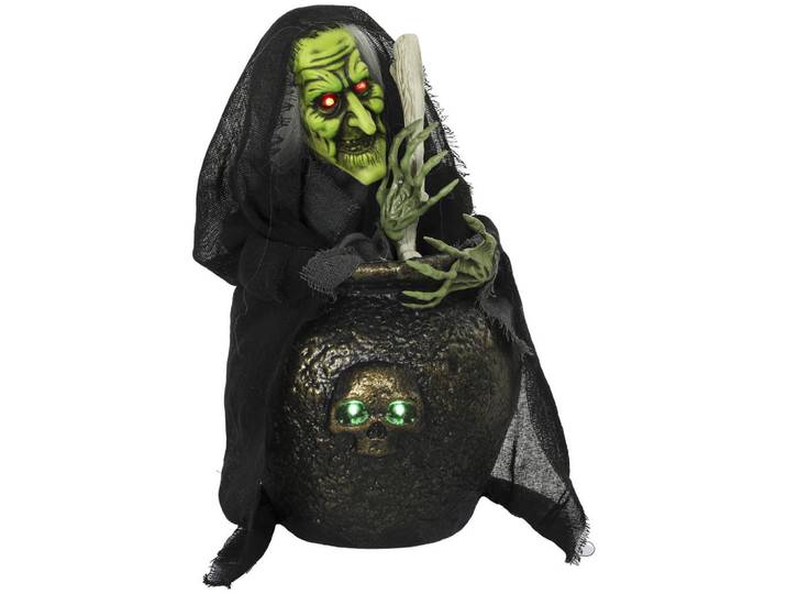ComfortXL Halloween-Tischhexe De-42110 animiert mit Lachsound und LED Schwarz, Metall, 28x47x27 cm, Dekoration