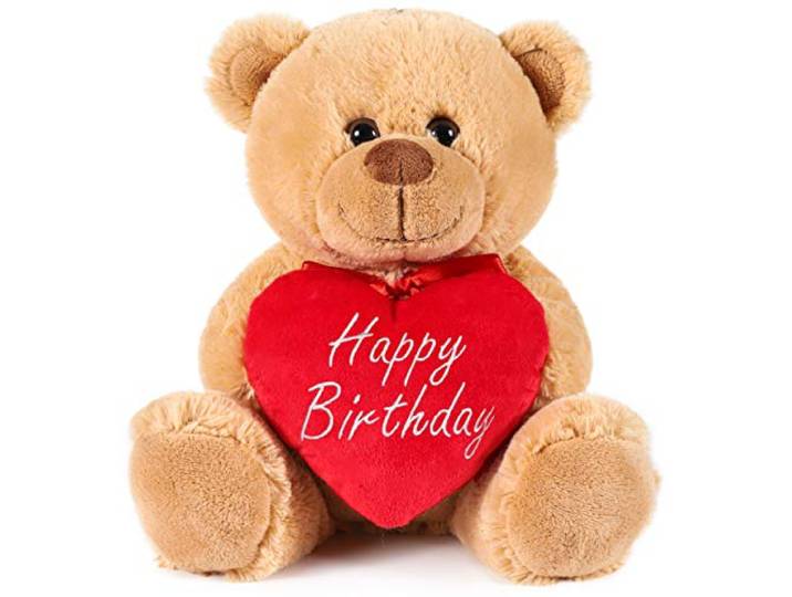 BRUBAKER Teddy Pluche Beer met Hart Rood - Happy Birthday - 25 cm - Teddybeer Pluche Teddy Knuffel - Bruin Lichtbruin