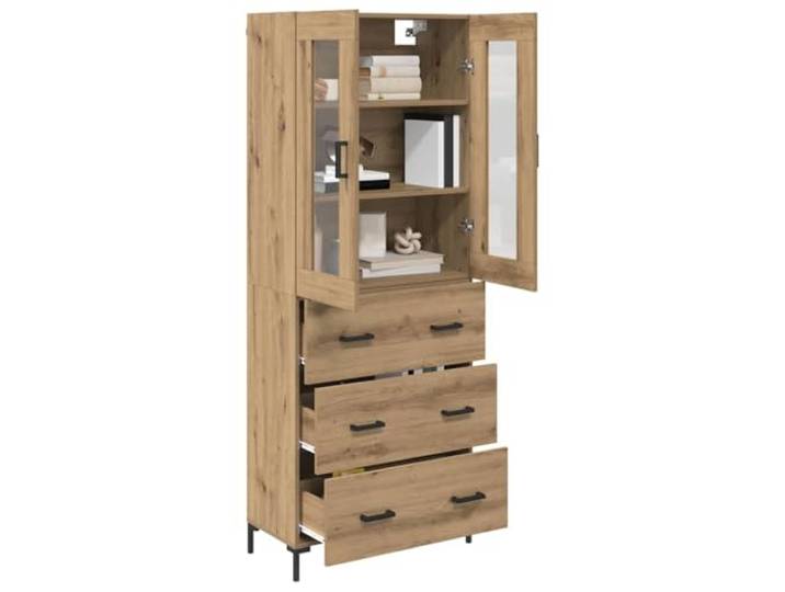 KTHLBRH Sideboard 2 Stück Eiche Handwerk 69,5 x 34 x 180 cm Mehrschichtholz, 3 Schubladen, 2 Glastüren, Wandmontage, modernes Design
