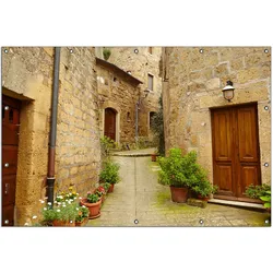 Wallario Gartenposter ca. 180 x 180cm, 2-teilig Weg durch die Altstadt - Toskana in Italien