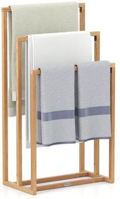 Costway 3-Tier Teak Wood Towel Rack with 3 Hanging Crossbars