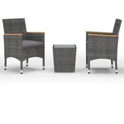 Helloshop26 - 3-teiliges Bistro-Set für Garten und Terrasse aus Kunstharzgewebe und gehärtetem Glas grau 02_0013525