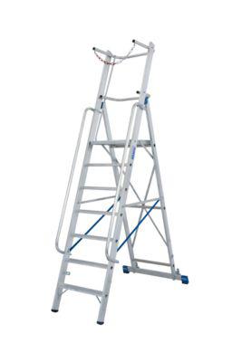 Alu-Stufen-Stehleiter, mit großer Standplattform, mit Sicherheitsbügel und Kette, 4 Stufen