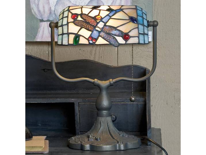 Tiffany tafellamp DRAGONFLY, multicolor, Werkkamer / Kantoor, Glas, Tiffany, tafellamp