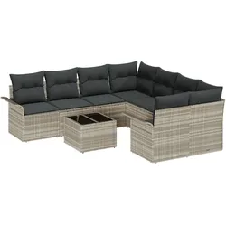 vidaXL 9-teiliges Garten Sofa Set mit Kissen Hellgrau Poly Rattan