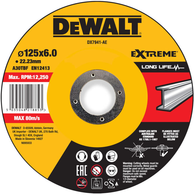 Meule à ébarber DEWALT EXTREME 125x6x22,23mm métal type 42 (déportée) DX7941-AE (DX7941-AE)