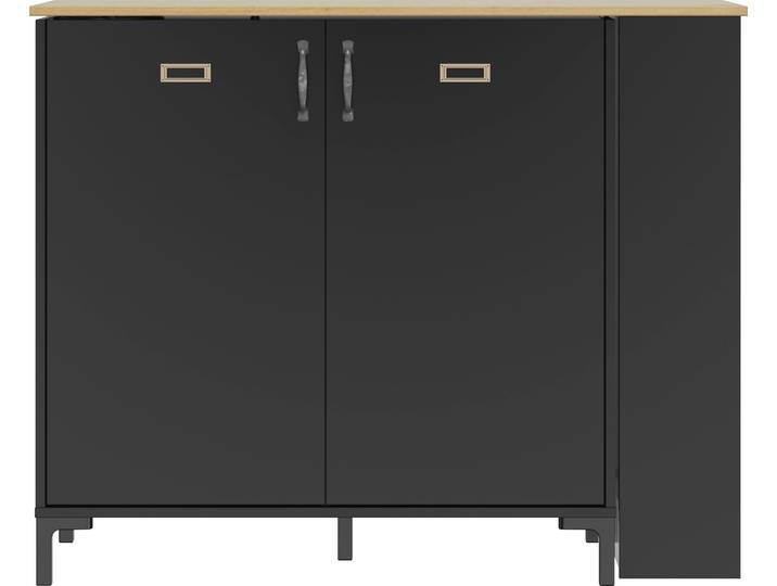 Bartisch GAMI Manchester , schwarz (schwarz, eiche helvezia, schwarz, eiche helvezia), B:94cm H:93cm T:45cm, Tische, Bartisch, Bar schwenkbar 2 Türen