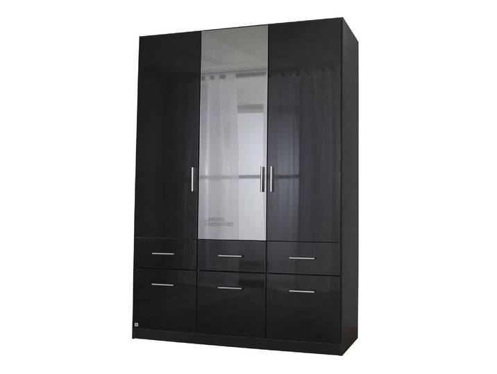 Kleiderschrank mit Spiegel - hochglanz grau - 136 cm - rauch - CELLE