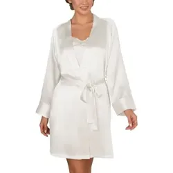 Lady Avenue Pure Silk Short Kimono Elfenbein Seide Small Damen