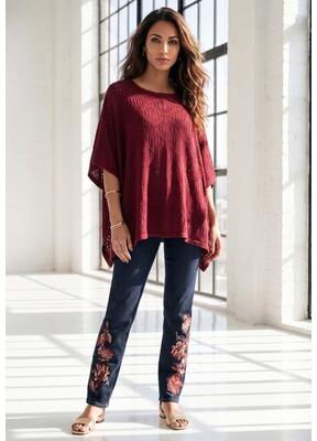 Plus Size Women's Plus Size Knit Ruana Poncho by Roaman's in Dark Cherry (Size S)