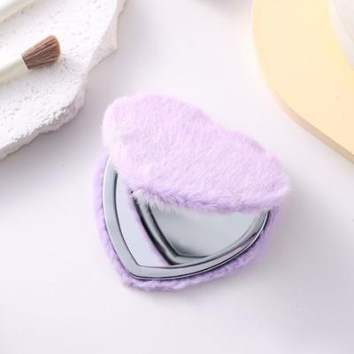 Fusion Finds Heart Compact Makeup Mirror Double Sided Travel Pocket Mirror With Magnifying Glass & Plush Cover purple