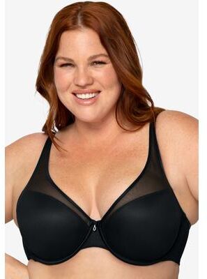 Plus Size Women's Sheer Mesh Plunge T-shirt Bra by Curvy Couture in Black Hue (Size 40 C)