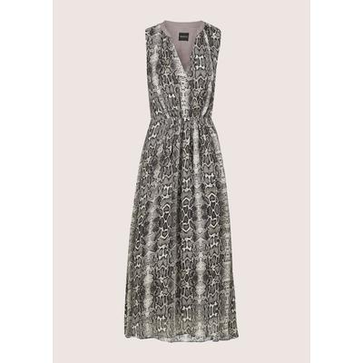 Midikleid MADELEINE "Chiffonkleid Sommerkleid mit Schlangenmuster", Damen, Gr. 36, N-Gr, schwarz (cappuccino, schwarz, multicolor), Obermaterial: 100% Viskose CV., Modern, figurbetont, V-Ausschnitt, Kleider Midikleid, Kleid hinten länger als vorne