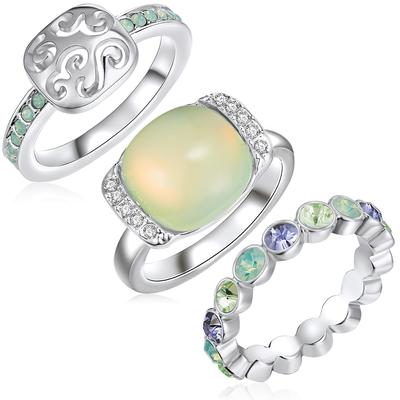 Fingerring LULU & JANE "AV162" Gr. 52, bunt (silber), Fingerringe, Damen, 52, Metall, Fingerring, verziert mit Kristallen von Swarovski