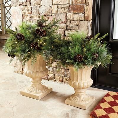 "Pre-lit Pine & Cedar Planter Insert - 28"" - Ballard Designs"