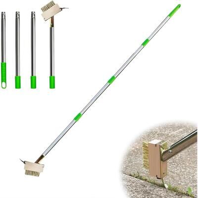 LightInthebox Stainless Steel Crack Weeding Tool with Adjustable Handle Manual Crevice Weeding Tool Green-Handled Metal Weeder for Driveways, Patios, and Garden Paths