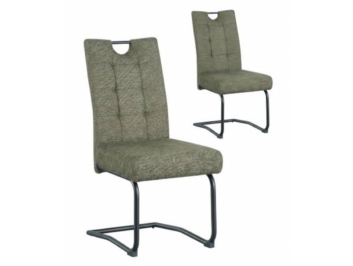B&D home Esszimmerstühle SOFIA 2er Set, Webstoff Grün Freischwinger Schwingstuhl, Gepolsterte Sitzschale mit Griff, Metallkufe schwarz, Retro-Industrial Design