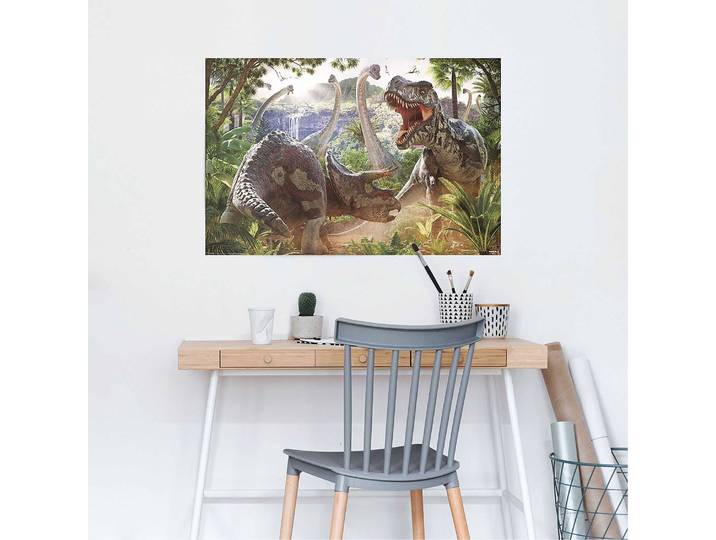 Poster Le combat des dinosaures Papier Vert 61 x 92 x 0cm