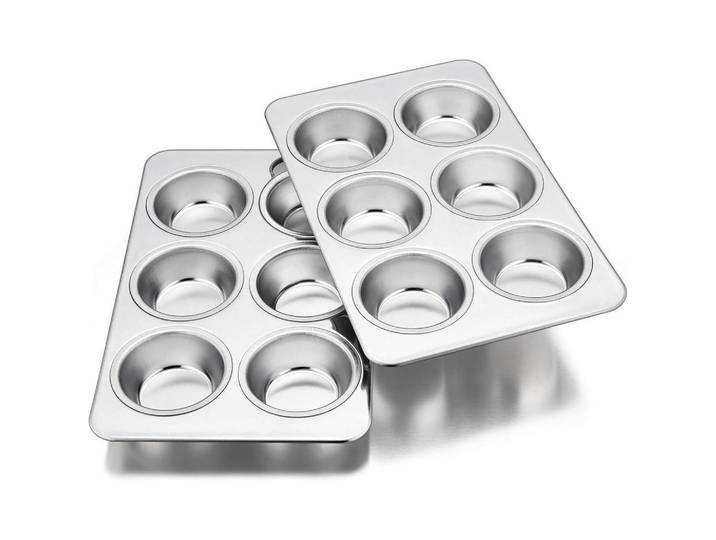 Muffinblech 2er-Pack 6er-Muffin-Set 29 x 18 cm Edelstahl, Silberfarben, Metall, 18x3x3 cm, Backen & Backzubehör, Backformen, Muffinformen