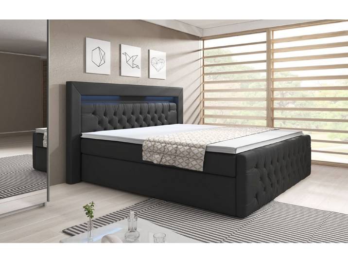 Lukas Möbel Boxspringbett Chesterfield Boxspringbett Venezia mit Bettkasten und LED, Chesterfield-Design