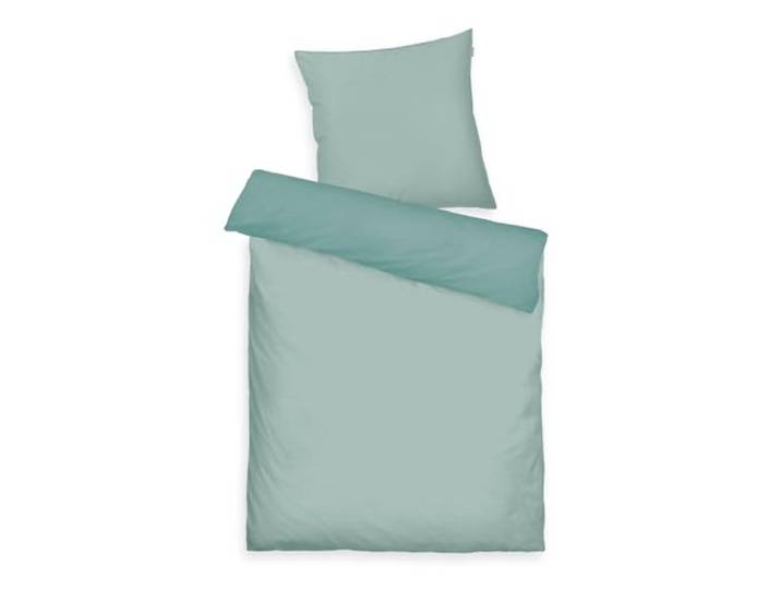 TOM TAILOR Satin-Bettwäsche, 80x80 cm + 135x200 cm, 100% Baumwolle/Satin, mit Doppelnaht am Kissen, Wendemotiv und farbigem Markenreißverschluss, TWO-TONE SOLID COLORS Türkis (Fresh Sage)