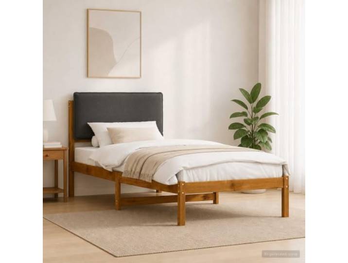Bett mit Kopfteil, Bezug aus massivem Akazienholz und Grau Massives Akazienholz, Kopfteil aus 100 % Polyester, Leinenoptik, Bezug abnehmbar und waschbar, modernes Design, Verwendung