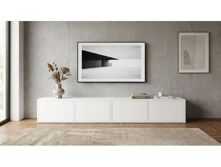 Meuble TV large sur mesure MDF mélaminé MDF Blanc mat