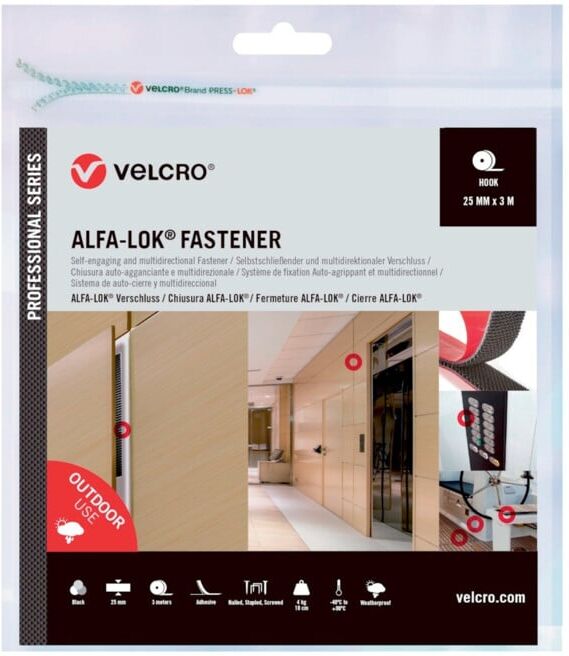 VELCRO ALFA-LOK Alfa-Lok® Bande auto-agrippante 3m Crochets 25mm Noir (VEL-PS20022)