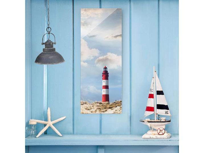 Tableau en verre Phare dans les dunes Matériau : Verre Motif : Avec motif Motif : Eau, plages & mers Type de verre : Verre de sécurité Bleu 50