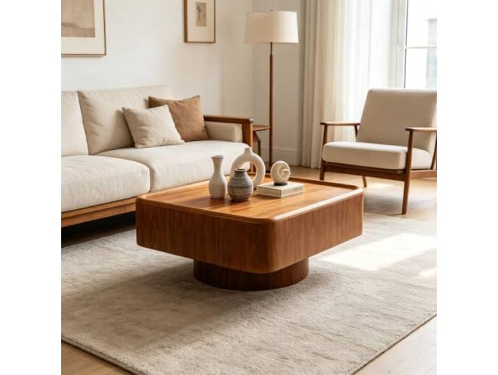 FeiZhiYanS Rustikaler quadratischer Couchtisch für das Wohnzimmer Moderner, minimalistischer Couchtisch aus Holz im Mid-Century-Stil, mit rutschfesten Füßen und stabiler, rutschfester Basis