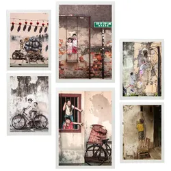 POSTER Set Mit 6 Graffiti Straßenkunst Bunte Schablone Vietnam A3 & A4 Weißer Rahmen