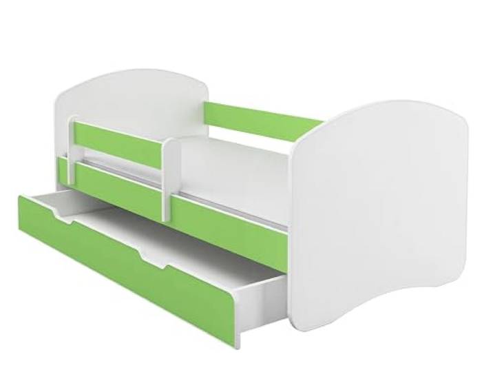 ACMA Kinderbett 140x70 cm Grün mit Matratze und Lattenrost - Juniorbett mit Rausfallschutz, Belastbar bis 120 kg,Variante mit Schublade