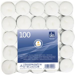 Gies-Kerzen Teelichter 205-417067-10, weiß, Ø 38 mm, Höhe 10 mm, 4h Brenndauer, 100 Stück