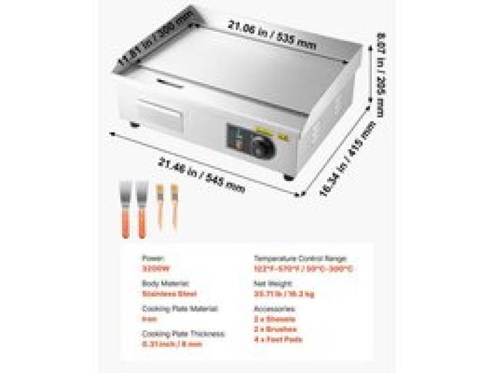 SucceBuy Plaque de cuisson électrique commerciale 3200W 53x30 cm acier inoxydable réglable 22 pouces
