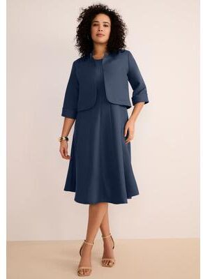 Plus Size Women's Plus Size Elbow Sleeve Fit-and-Flare Dress with Bolero Jacket - 2-Piece Suit by Roaman's in Navy (Size 26 W)